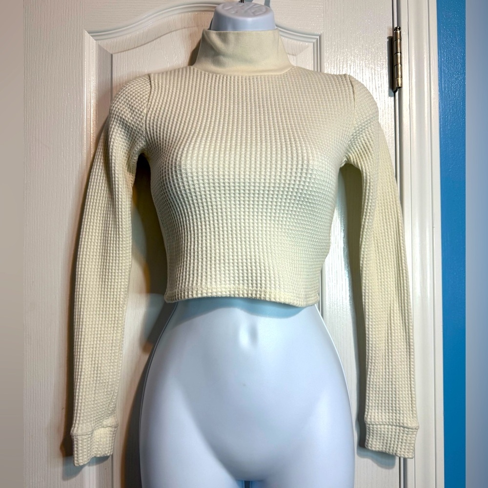 Aerie Thermal Turtleneck Crop Top XS | Waffle Knit Long Sleeve